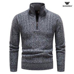 [위즈아이]남성 여름 남성 기모 니트 집업 폴라티 가을 겨울 스웨터 터틀넥 WI006N
