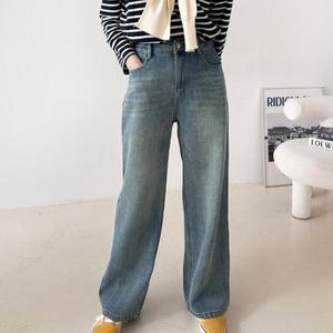 여자 겨울 캐주얼 속기모 연청 와이드 데님팬츠