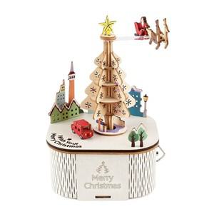 [하프클럽/알티피아]DIY 조립 회전 우드 오르골 메리크리스마스 트리