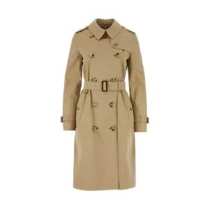 버버리 여성 코튼 벨티드 켄싱턴 롱 더블 트렌치 코트 허니 8079414 A1366