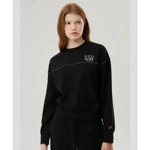 [르꼬끄](강남점)[이월][50% OFF] 여성 더블텐션 루즈핏 크롭 맨투맨 BLK / QP322OFS71