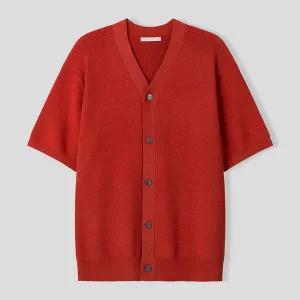 [하프클럽/]남자 밀리언 하찌 와이넥 반팔 니트 가디건 SG-CAH-Q020-레드