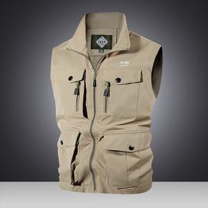 JEEP SPIRIT 남성 멀티 포켓 작업 조끼 느슨한 여름 야외 레저 조끼