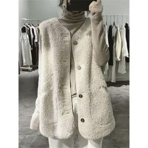 롱 양털조끼 빅사이즈 라운드넥 양털 후리스