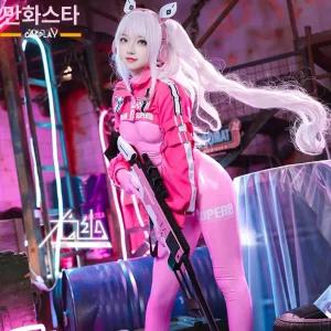 승리의 여신: 니케 앨리스 코스프레 핑크색 전신 슈트 게임 캐릭터 코스튬