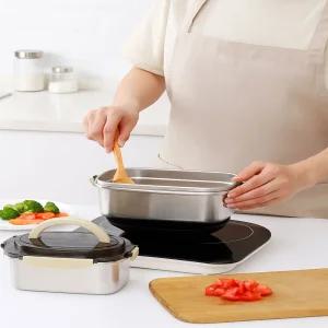 전자렌지용 스텐 반찬통 밀폐 사각 1700ml+2100ml 세트