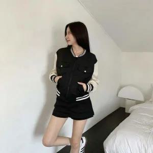 여자 바시티 사이드포켓 공항 카라없는  콘트라스트 점퍼