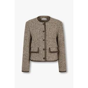 VOV 신세틱 레더 트리밍 헤링본 트위드 재킷 (7124410100)902186