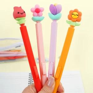 포포팬시 플라워 노크식 고급 샤프 0.5mm 4개입 학생 수능 필기 캐릭터 펜