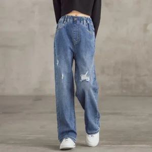 빈티지 헤짐 데님팬츠 아동 와이드롱 청바지 초등학교 여아 댄스