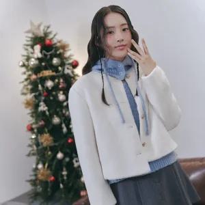 골드버튼 라운드넥 페이크퍼 자켓 AP4FJA61