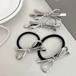 메탈 리본 2개 1세트 집게핀 헤어끈 발레코어 실버 미니 헤어핀 머리끈 메탈 발레코어핀 집게핀 리본