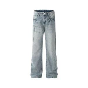 남자 슬림 봄 청바지 일자핏 워싱집 라인 부츠컷 데님팬츠 펑크 스트리트 스몰 화이트 와이드 팬츠 M스포1