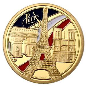 기념 주화 코인 프랑스 파리 노트르담 금화 포커 카드 럭키 에펠 탑 금도금 기념 동전 기념품 최고의 선물