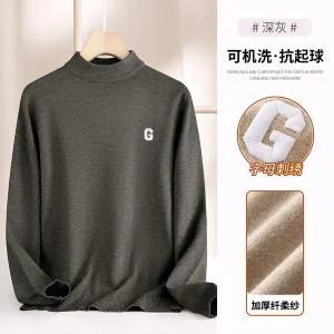 터틀넥 목 티 폴라 캐시미어 니트 기모 스웨터 겨울 하프 남성 2025 트렌디 자수 긴팔 미드 칼라 두꺼운 스