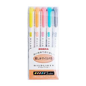 제브라 마일드 라이너 양면 트윈 형광펜 N 5색 세트 형광라이너 하이라이트펜 데코용펜 다꾸펜