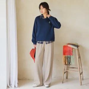 [핑크시슬리] 카푸 기모 베어자수 V넥 박스 맨투맨