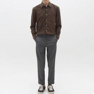 [더셔츠스튜디오] 브라운 루즈핏 스판 스트라이프 셔츠 (TSS130)