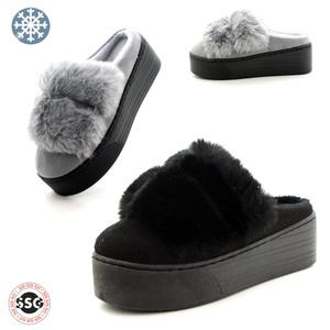 [키높이 털안감] 발볼편한 쿠션 퍼안감 여성 따뜻한 겨울 통굽 슬리퍼 실내화 6cm SO04