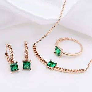 [비앤비골드] 14K/18K 사각 그린라이트 주얼리세트 (반지+귀걸이+목걸이) JNS28420