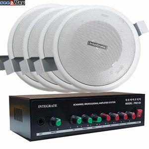 천정매립형 실링스피커4개와 4채널앰프 치과 한의원 의류매장 카페식당 호프 주점 음악방송