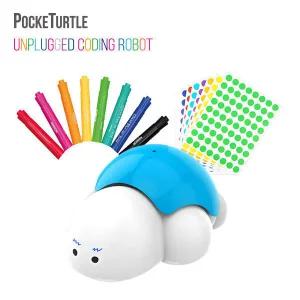 포켓터틀 로봇(블루) 스타트 키트(마커+스티커+7종 카드 포함) 언플러그드 교육용 코딩로봇