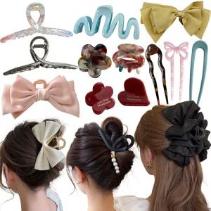 머리핀 헤어 집게 핀 왕 리본 바나나 비녀 미니 올림 똑딱 핀