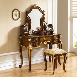 SL겔러리 마이린골드 엔틱골드 원목화장대세트 마호가니 유럽풍 패브릭스툴