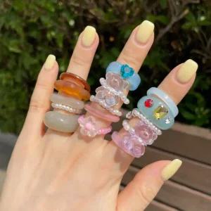 어나더뷰 3개set 진주 비즈 아크릴 반지 세트 우정반지 1586