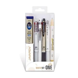 자바 올인원 종합선물세트 화이트 문구용 학용품 패키지 3색 멀티펜 볼펜 샤프 형광펜 샤프심 7본 선물세트
