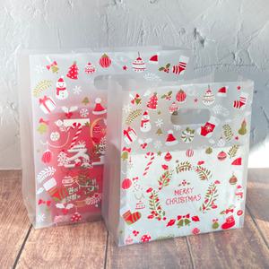 초이스앤코 크리스마스  오너먼트 비닐쇼핑백 소 대 약50매 비닐봉투 포장봉투 손잡이