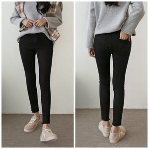 여자 봄 가을 겨울 따뜻한 기모 스판 히든밴딩 슬림 스키니 블랙 면바지 간절기 핏이 예쁜 코튼 팬츠