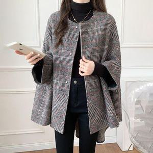 스타일아유 봄 하프 라운드 체크 케이프 코트 여성 가을 겨울 모던 아우터 HC0018