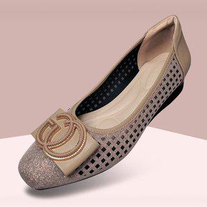 [마마슈] 메이 여성 여름 플랫 구두 리본 펀칭 펄 메쉬 가죽 쿠션