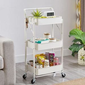 무조립 접이식 3단 손잡이 트롤리 거실 주방 욕실 이동식 선반 소품 정리대 틈새 회전 카트