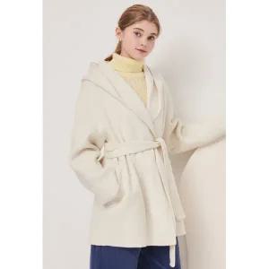 갤러리아 양모 알파카 헤링본 후드 코트(GNBA0CTJ1)*