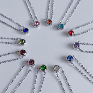 여자 내추럴 트윈 원형 라운드 탄생석 목걸이_3
