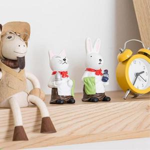 [마이모노샵] 카페 식당 미니어처 서빙 토끼 고양이 피규어2p set 집장식