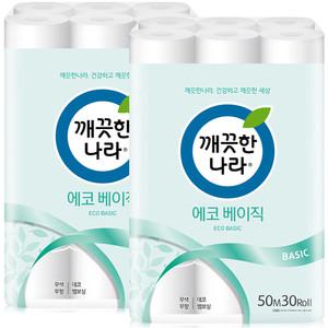 깨끗한나라 에코 베이직 화장지 2겹 50M 30롤 2팩