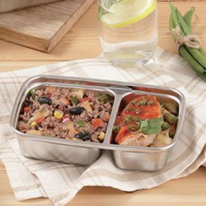 직장인도시락 직사각 2구 밀폐 반찬통 스텐 국산 칸막이