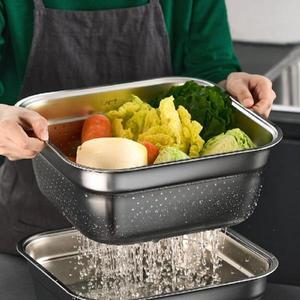 [키친아트] 스텐 정사각 타공 워시볼 8L 설거지통 세척 채망