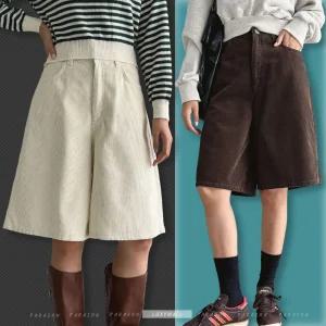 골덴 반바지 버뮤다 코듀로이 팬츠 가을 9427 (국내산) 여자 5부 와이드 일자 바지
