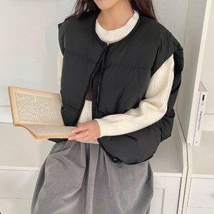 [기타][슈즈앤] 오버핏 스트링 크롭 패딩 조끼 sf3000