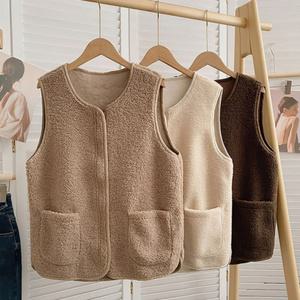 포근한 여성 겨울 양털 지퍼 조끼 후리스 이너조끼 프리사이즈 브라운 베이지