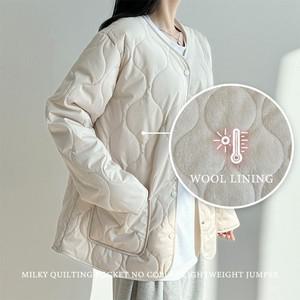 [포근 따뜻 양털안감] 밀키 퀄팅 포켓 노카라 경량 점퍼  안감 양털 깔깔이  오버핏패딩