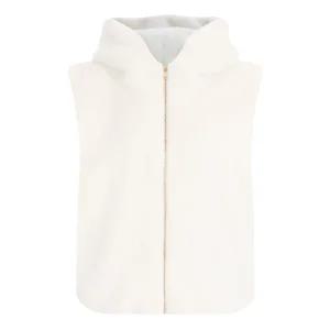 여성 후드 밍크 집업 퍼 조끼 JVL-WVS-20107-아이보리