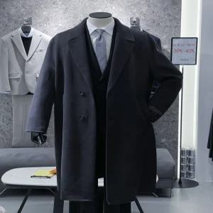 [트루젠]남성 차콜 핸드메이드 캐시미어블렌드 세미오버핏 롱코트 남자 비지니스 캐주얼 코트
