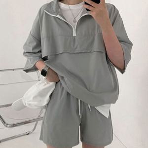 여름 반집업 반바지 셋업 여자 캐주얼 외출 코디