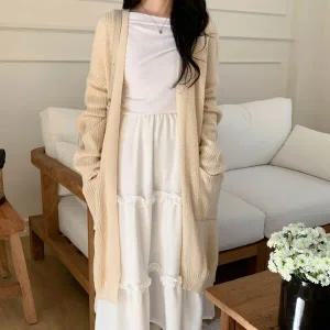 [하프클럽/]로브가디건 봄개강룩 루즈핏 오픈 노카라 롱니트