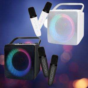 지와이 큐브 LED 블루투스 스피커 충전식 휴대용 노래방세트 무선마이크2개 캠핑 레져 야외용